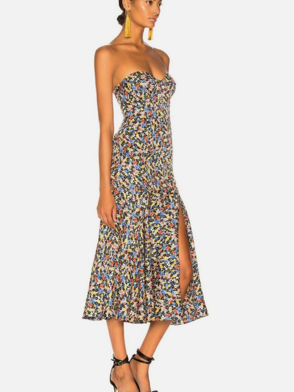 Veronica Beard Strapless Floral Midi Dress in Multicolor